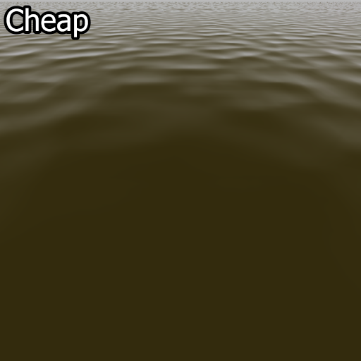 An in-game screenshot of the water with the text 'Cheap' at the top. The surface is opaque.