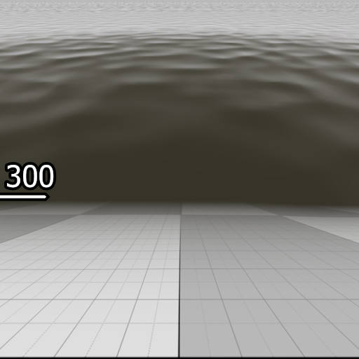 An in-game screenshot of the water with the number 300. The number is pointing at the fog.