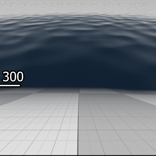 An in-game screenshot of the water with the number 300. The number is pointing at the fog.